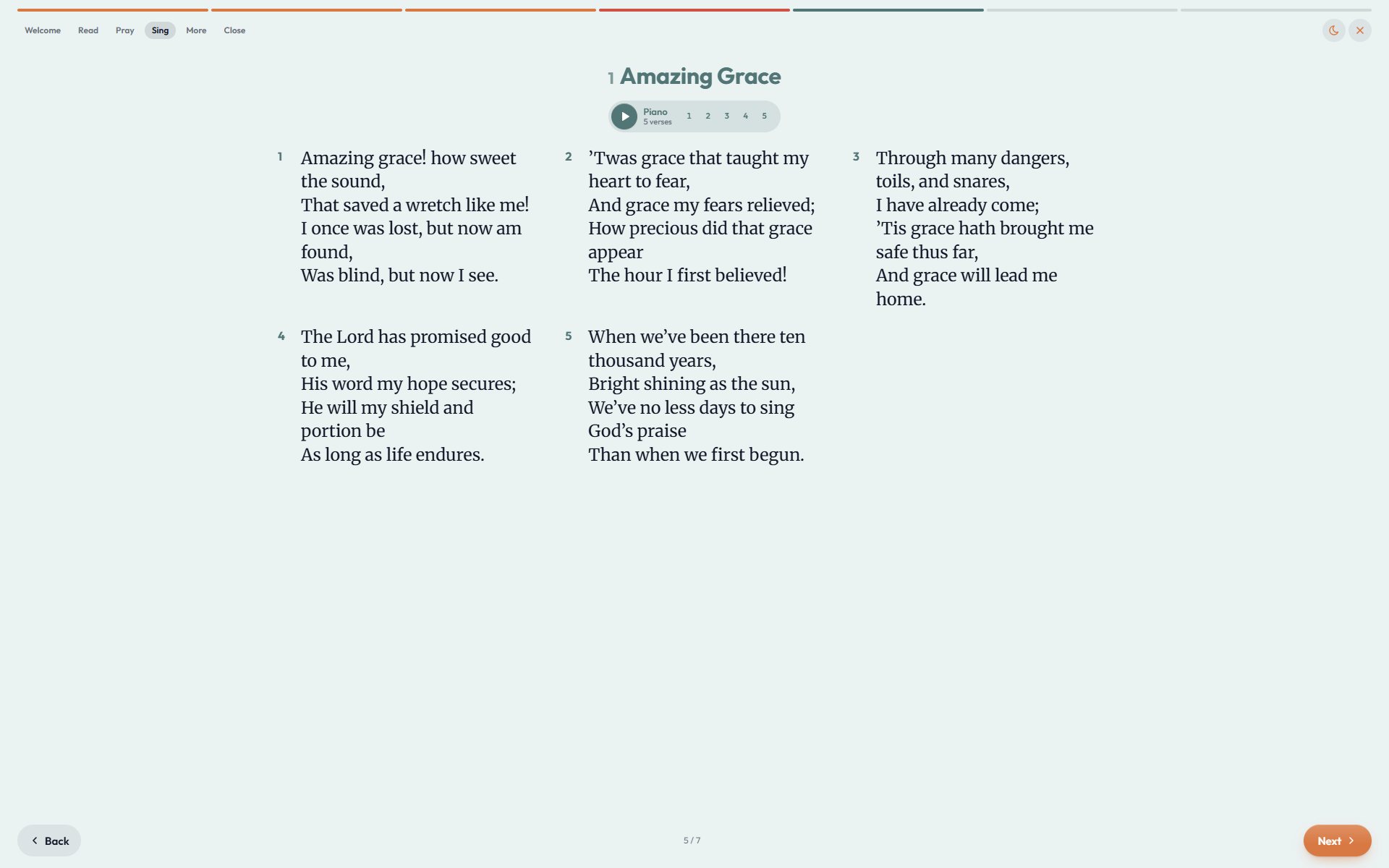 Lead mode showing a hymn as a slide